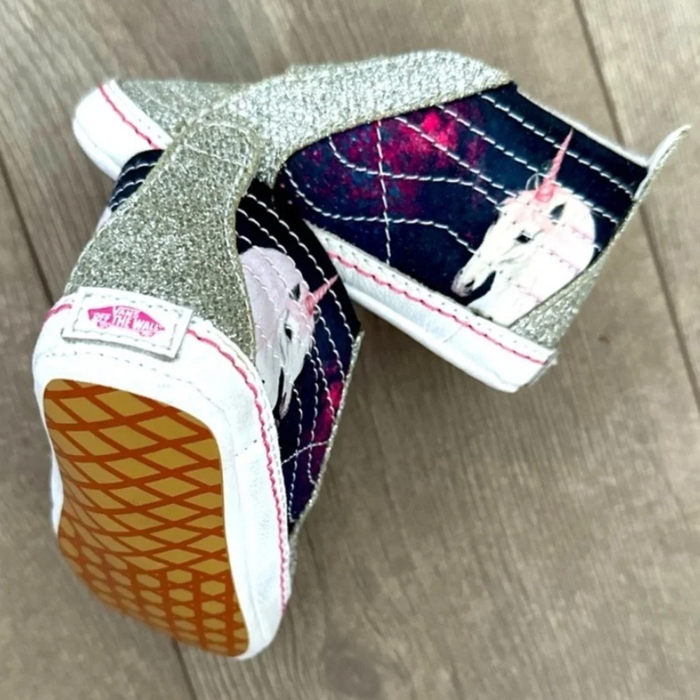 Vans Infant Baby Girl Unicorn Silver Glitter SK8-Hi Crib Sneakers Shoes Size 3